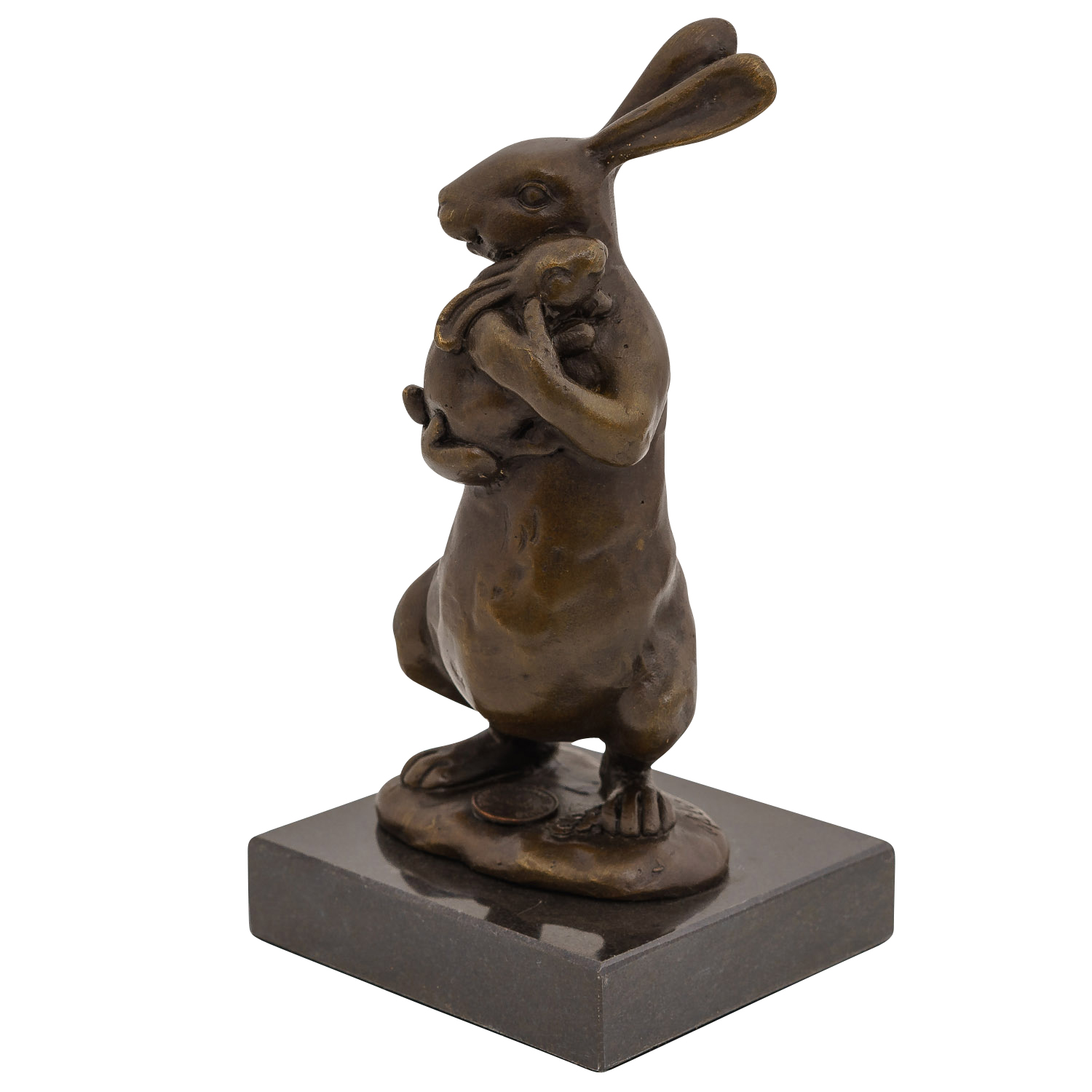 SL-38-6-copy Bronzeskulptur Hase mit Baby im Antik-Stil Bronze Figur Statue 16cm