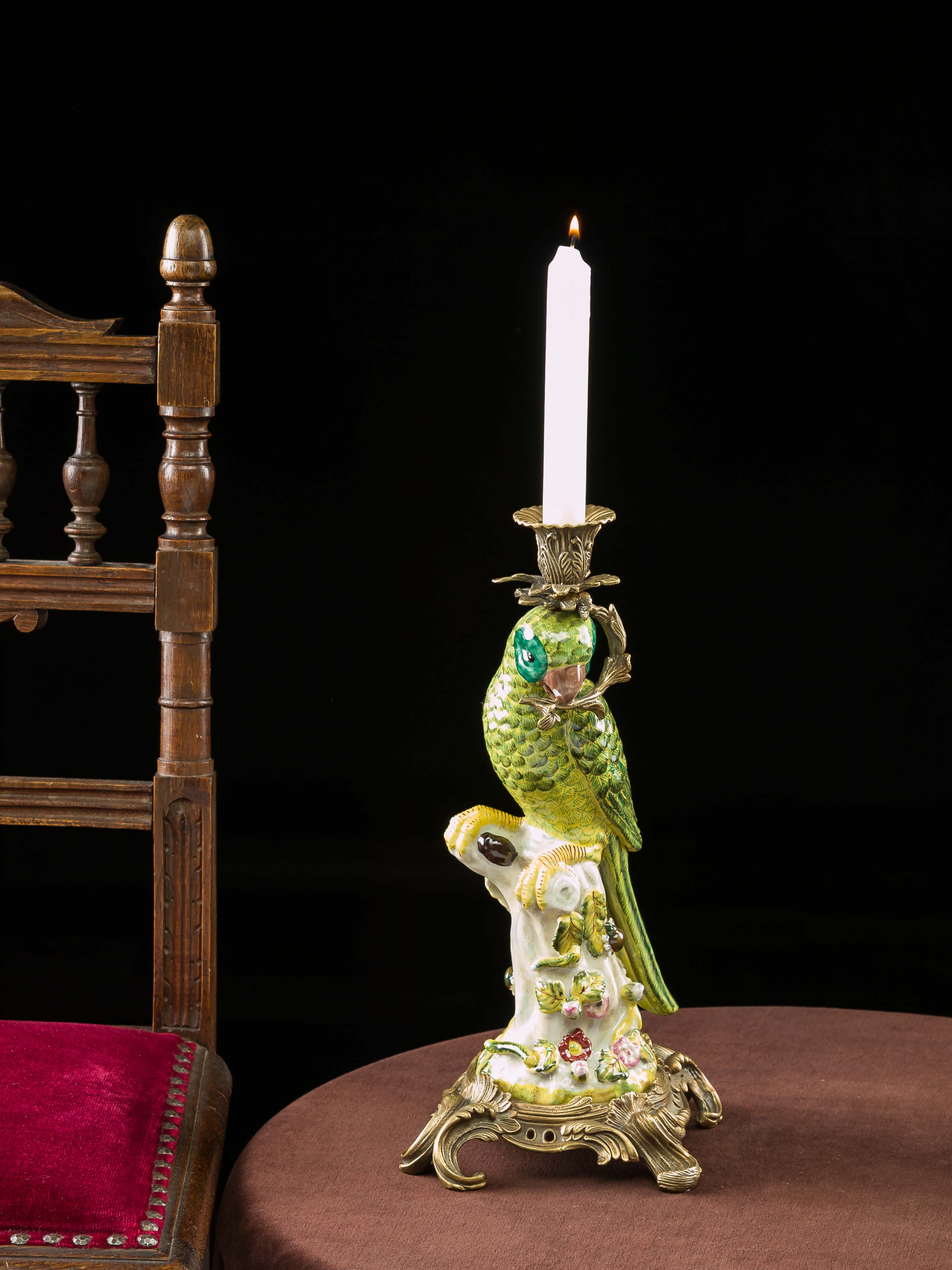 PT-89-PT-90-15 Paar Papagei Kerzenständer Porzellan antik Stil Kerzenleuchter 37cm candlestick