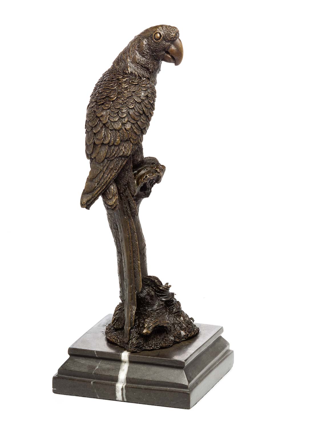 Bronzeskulptur Papagei auf Ast 34cm Skulptur Ara Vogel Bronze Figur Antik-Stil