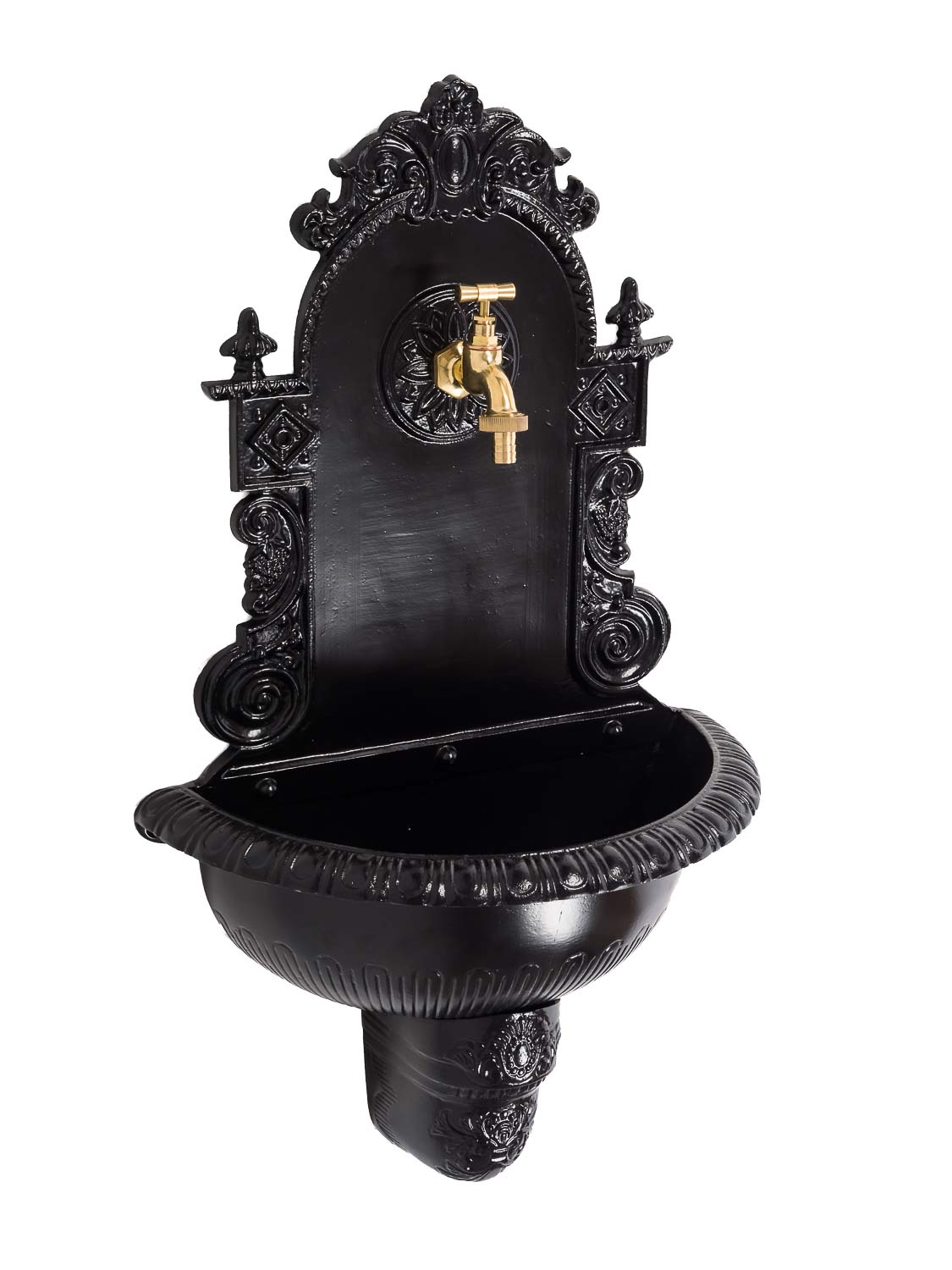 2016-09-03_Auktionshaus_083 Brunnen Wandbrunnen Aluminium Waschbecken im Nostalgie schwarz Antik-Stil 72cm
