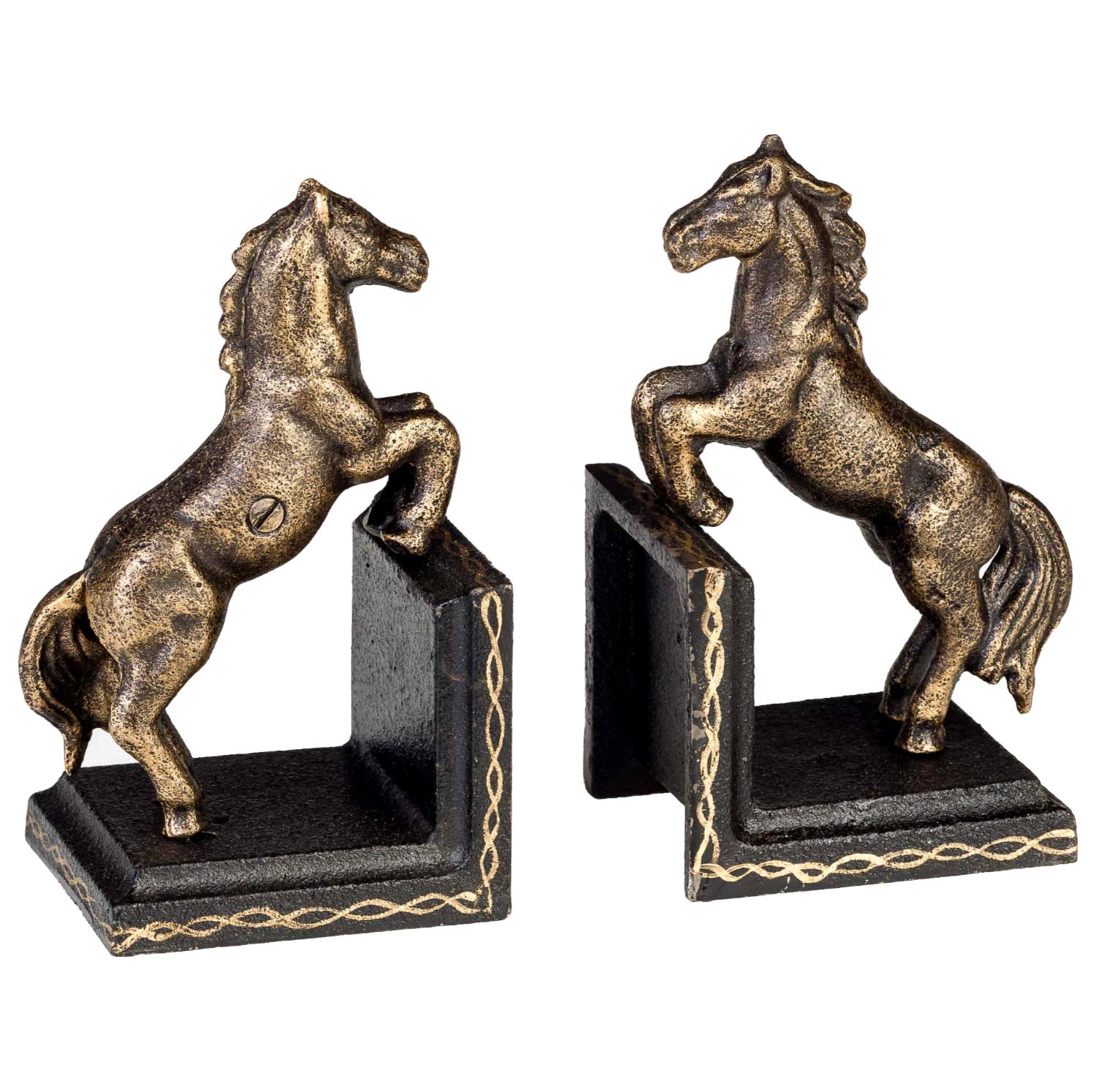 XL-51-01Z1E6GL3cayHbB 2 Buchstützen Buchständer Pferd Figur Eisen 16cm Antik-Stil