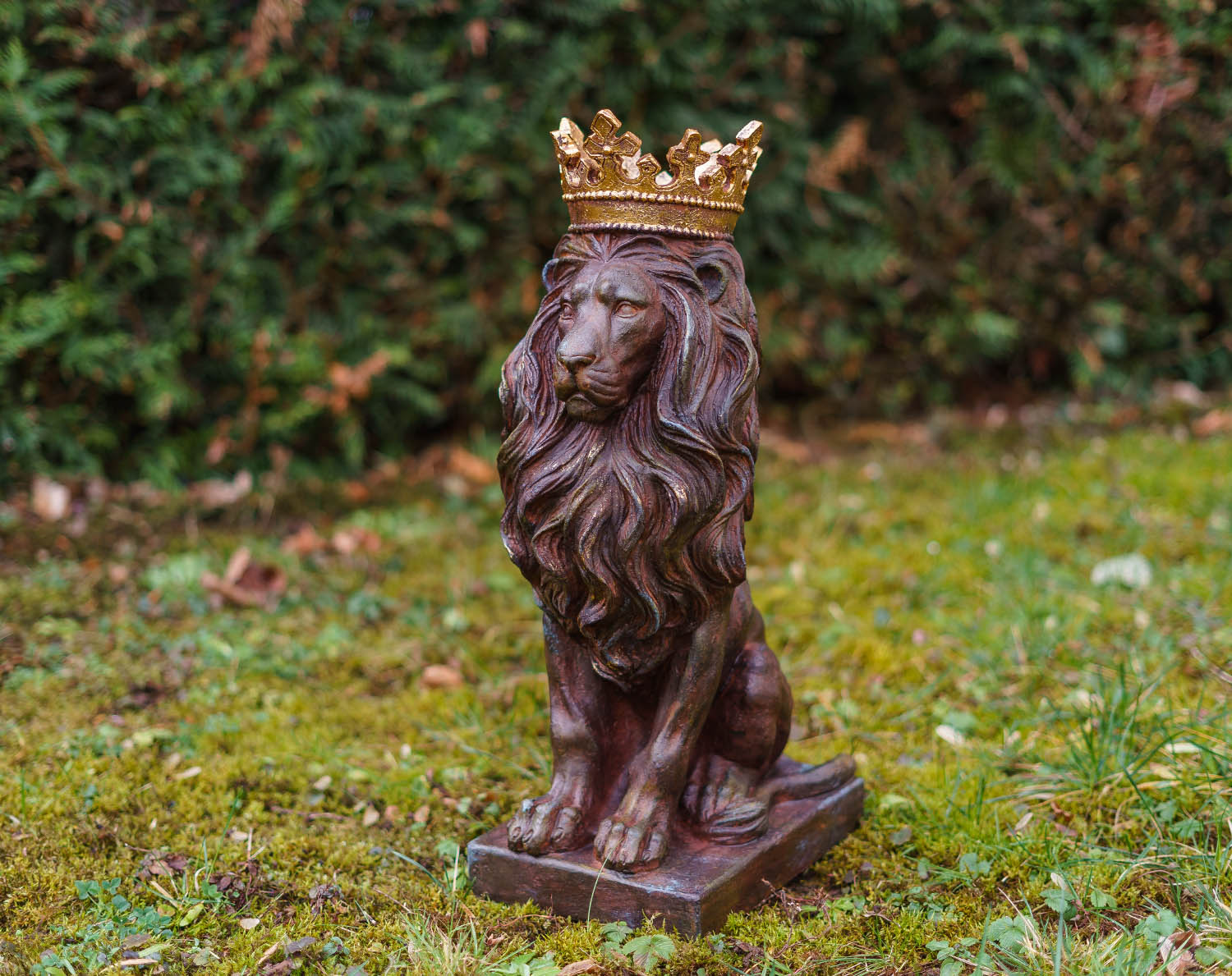 LH-1-9 Skulptur Löwe mit Krone Figur Statue Raubkatze Kunststein Antik-Stil 57cm
