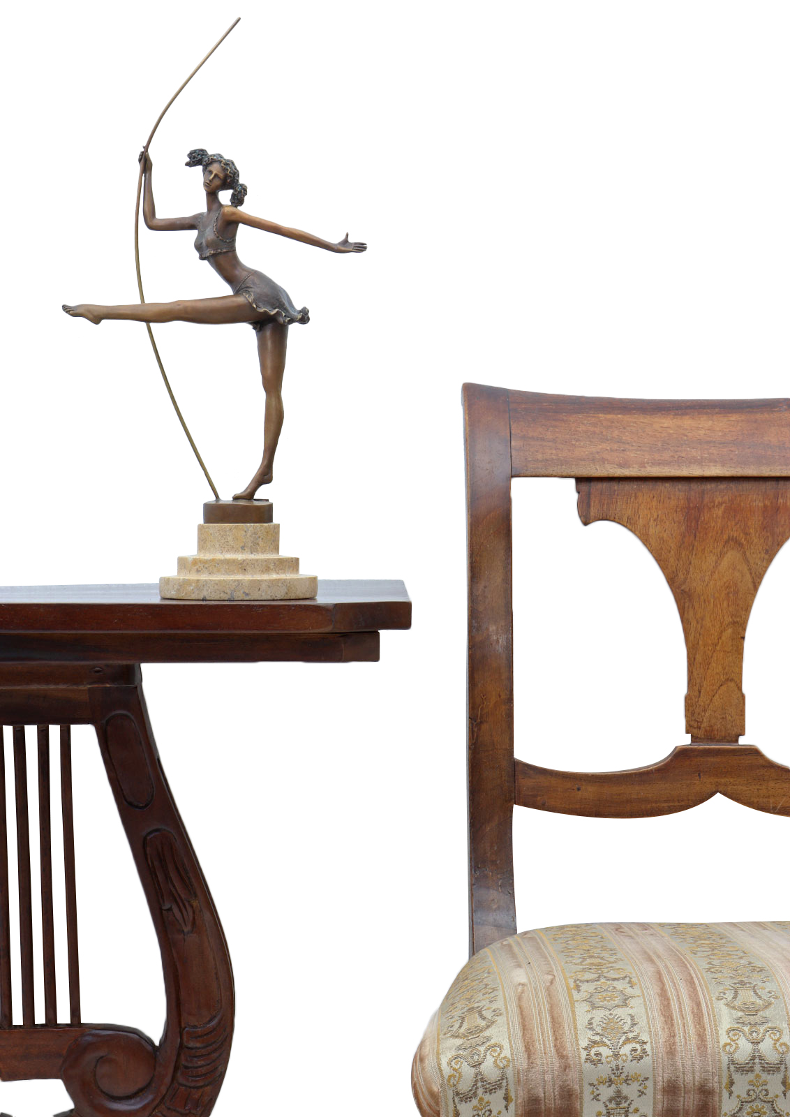 XT-10_3 Bronzeskulptur Tänzerin Ballerina im Antik-Stil Bronze Figur Statue - 37,5cm (H)