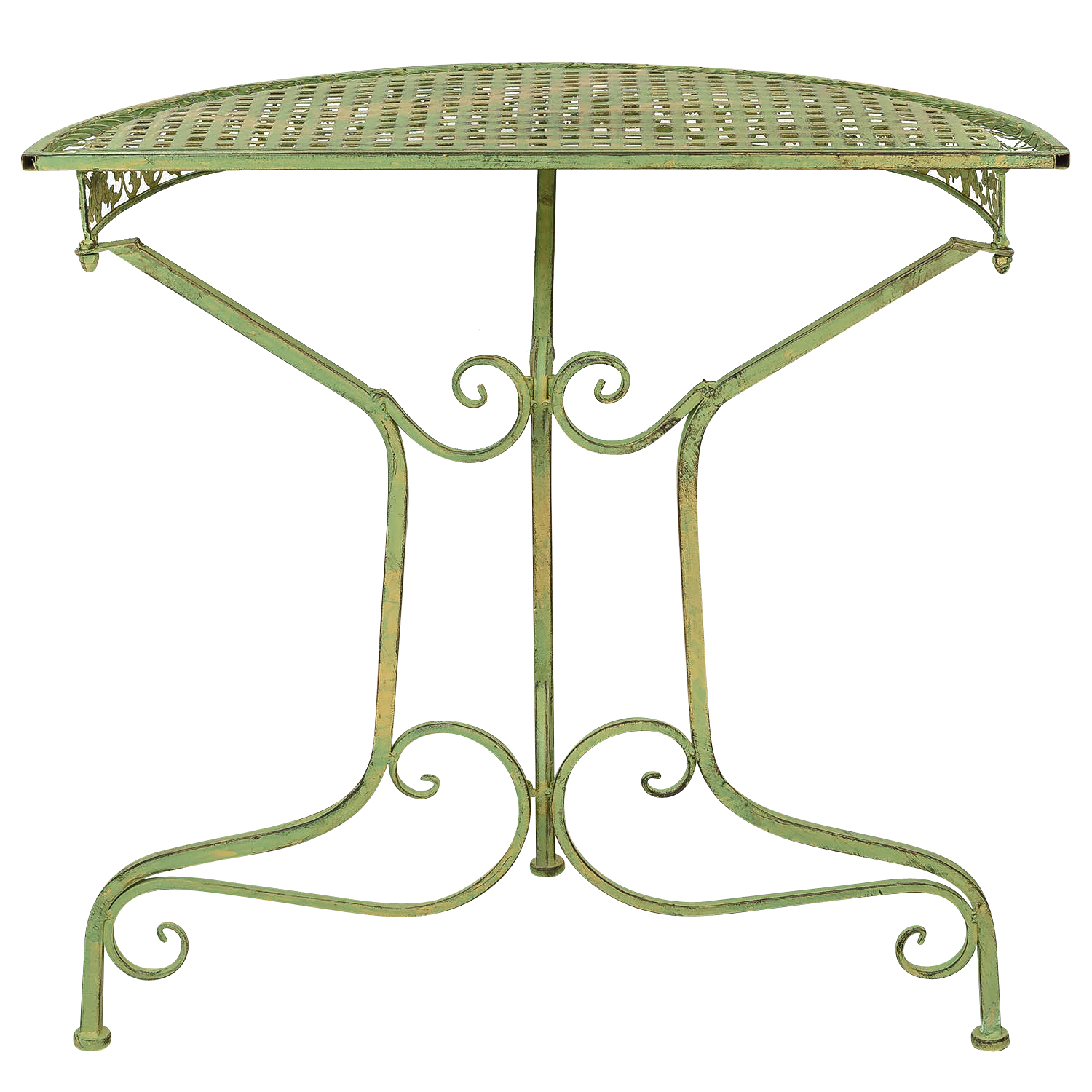 Balkontisch Gartentisch Eisen Tisch Garten grün Antik-Stil halbrund Konsole