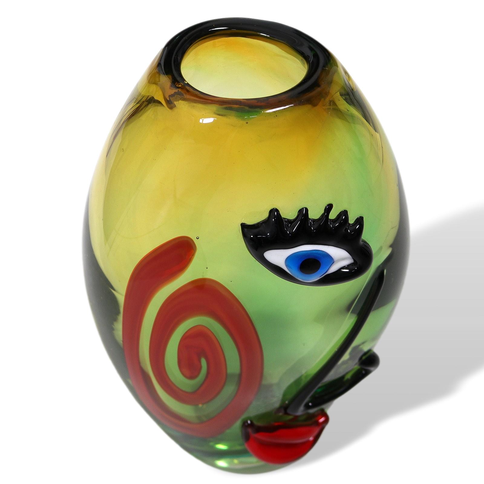 Glasvase Tischvase Gesicht Moderne Kunst im Murano-Antik-Stil Vase Glas Abstrakt