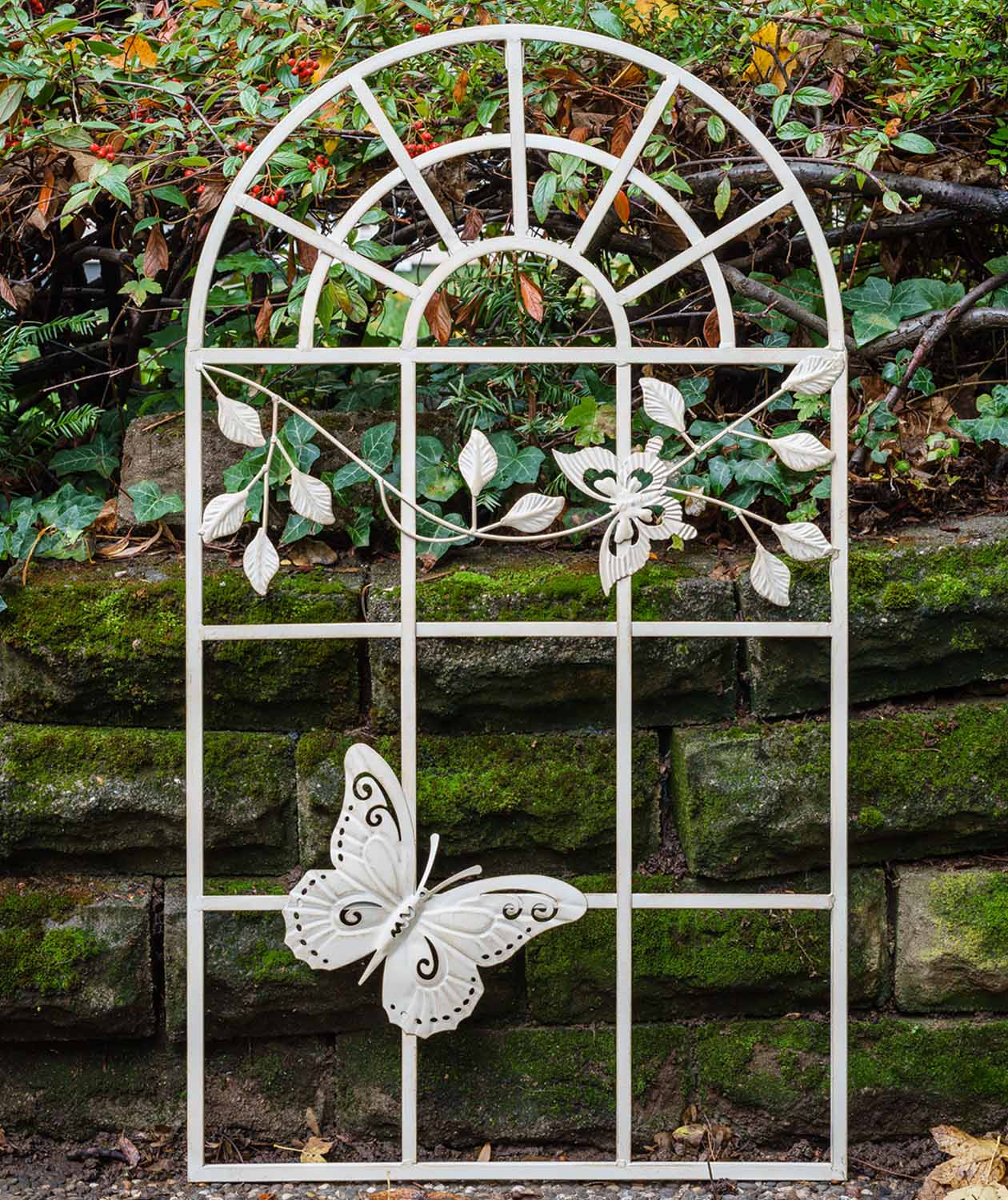 TZ-57-5 Nostalgie Stallfenster Fenster Metall Rahmen Schmetterling Antik-Stil creme 97cm