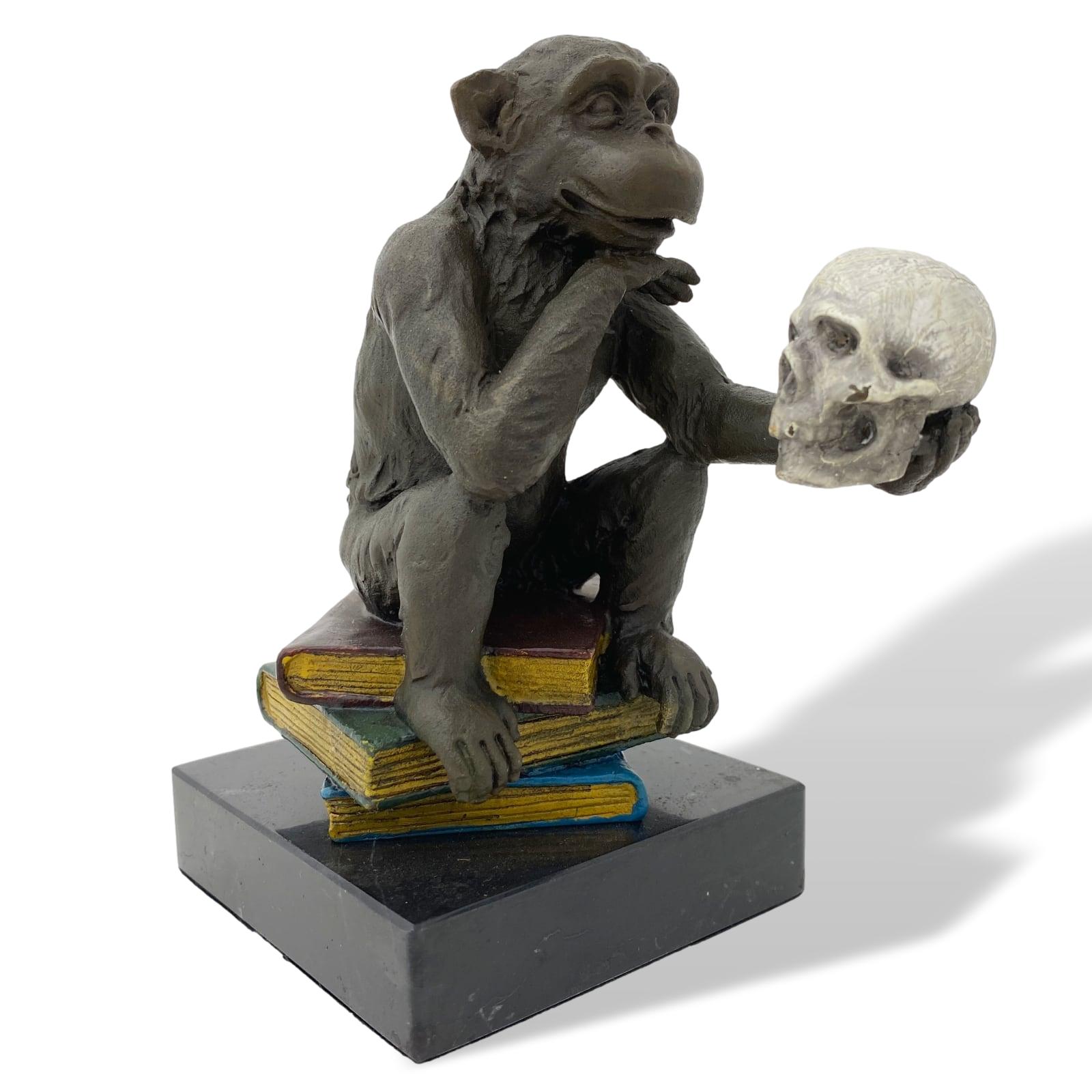 Bronze figure monkey Darwin philosophy books bronze sculpture antique style 14cm