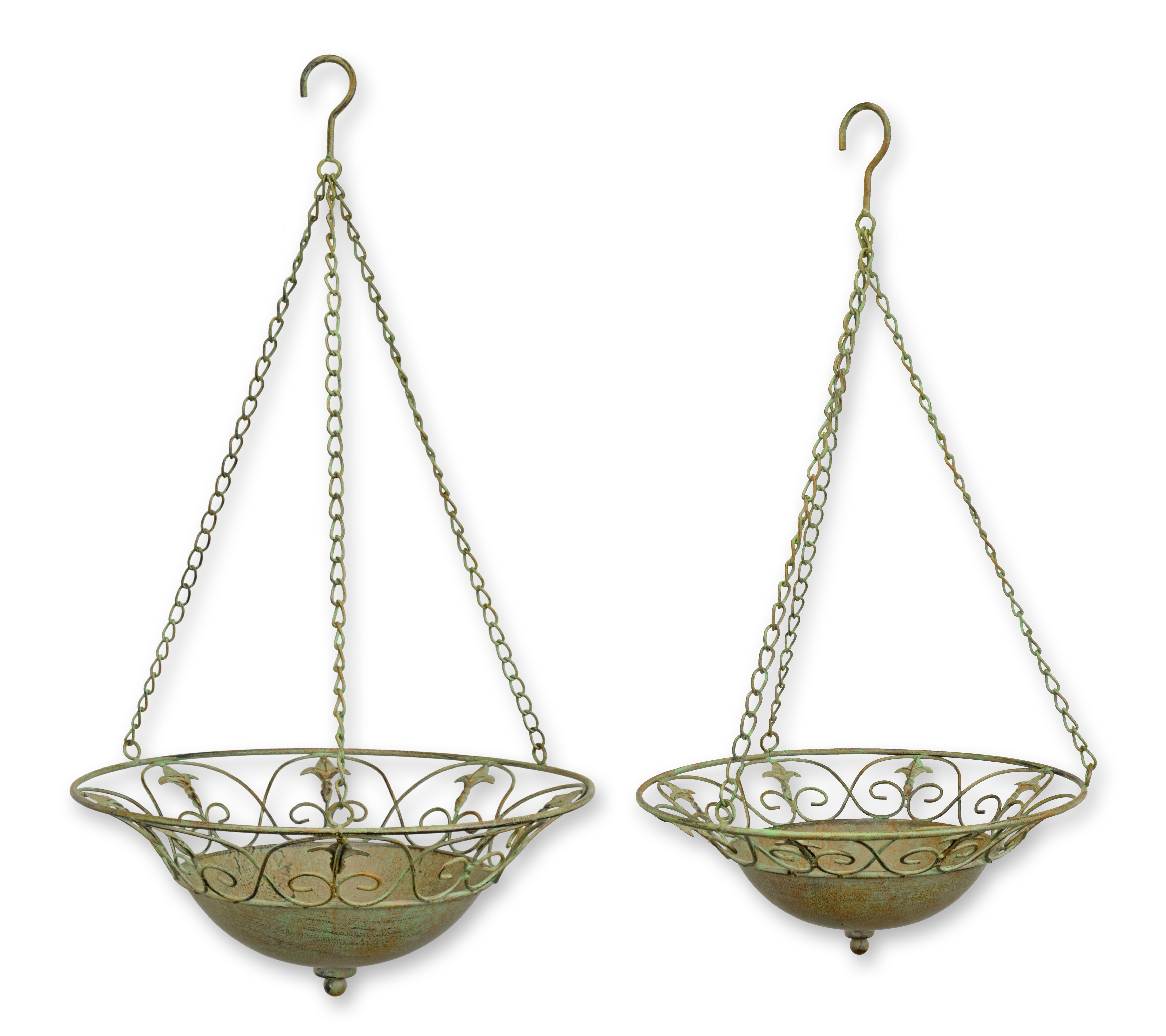 A pair of hanging iron baskets replica retro design decoration Bronze