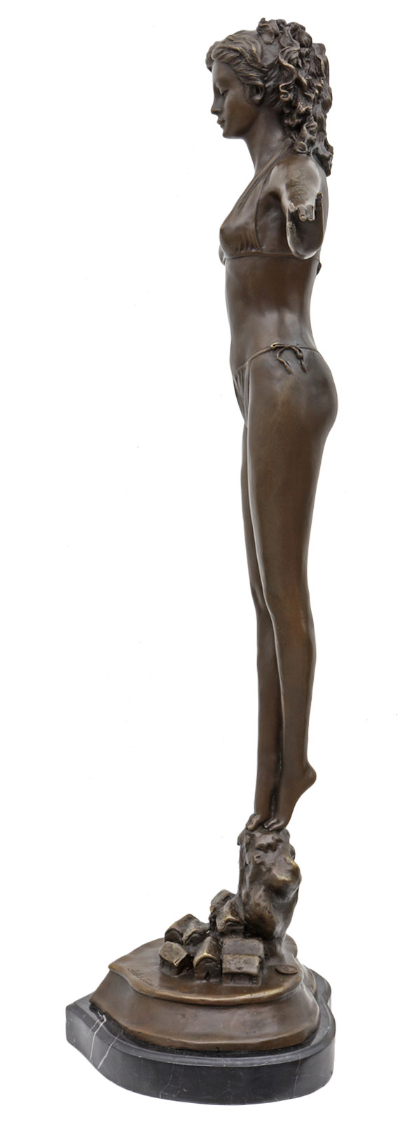 BR-163_3 Bronzeskulptur erotische Kunst Erotik Bikini im Antik-Stil Bronze Figur Statue