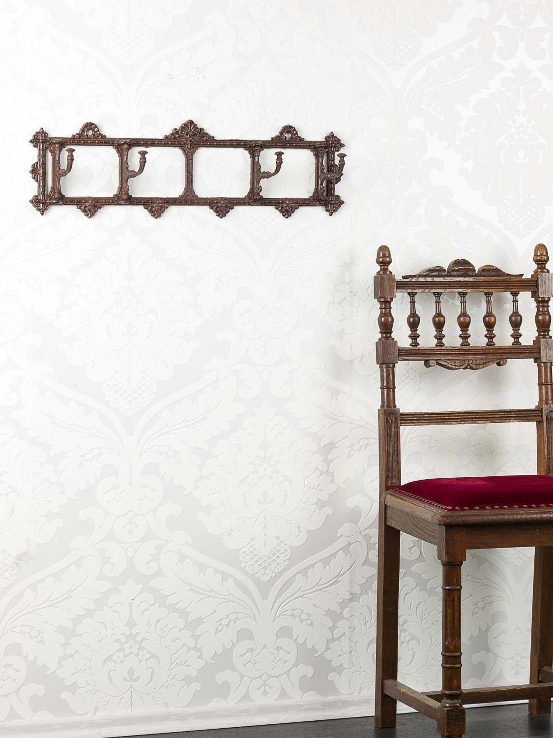 2016-03-29_Auktionshaus_154 Wandgarderobe Garderobe Jugendstil antik Stil 63cm Kleiderhaken braun wardrobe