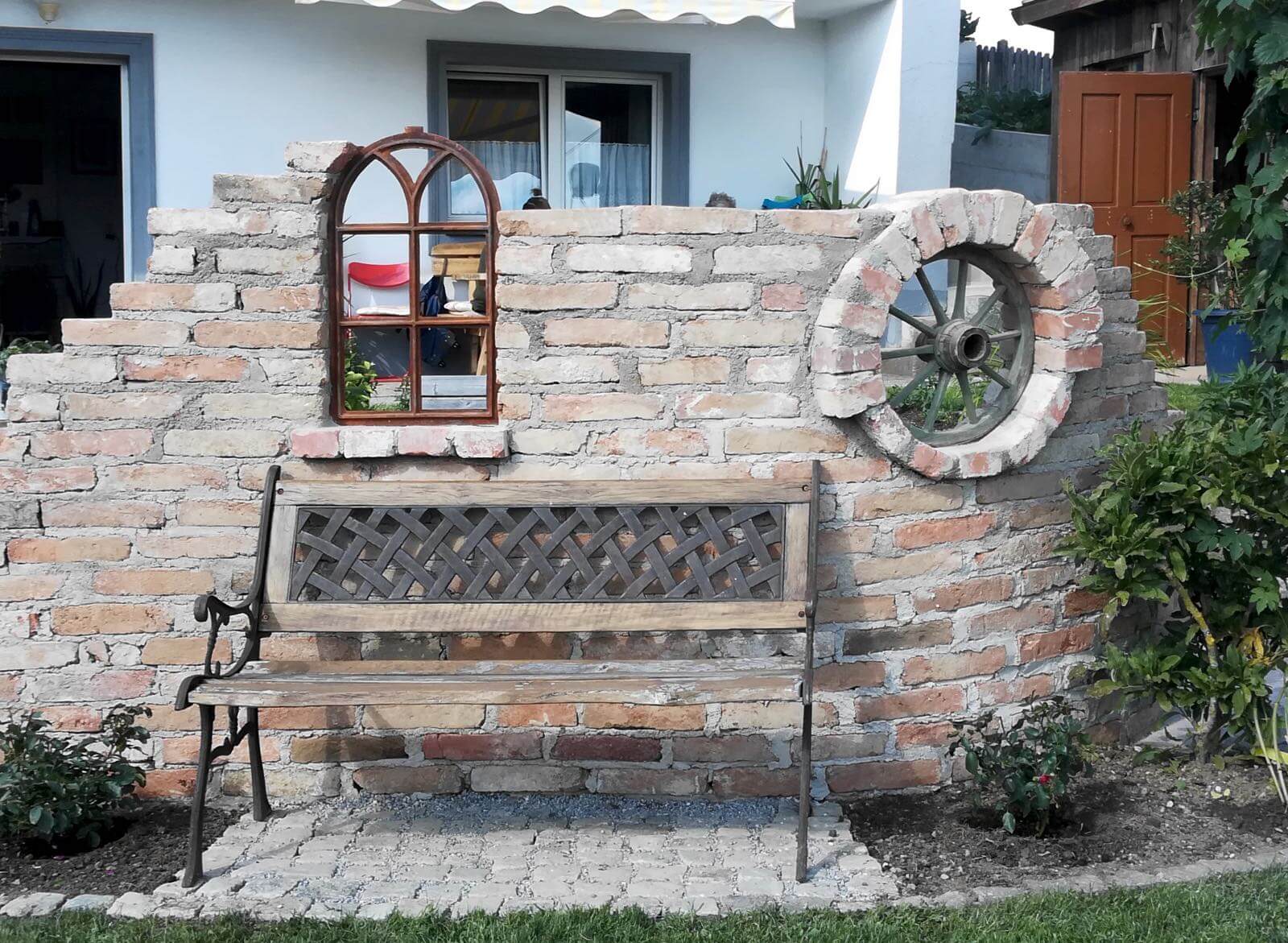 Barn window frame in an antique style - cast iron with rust - 68x40cm