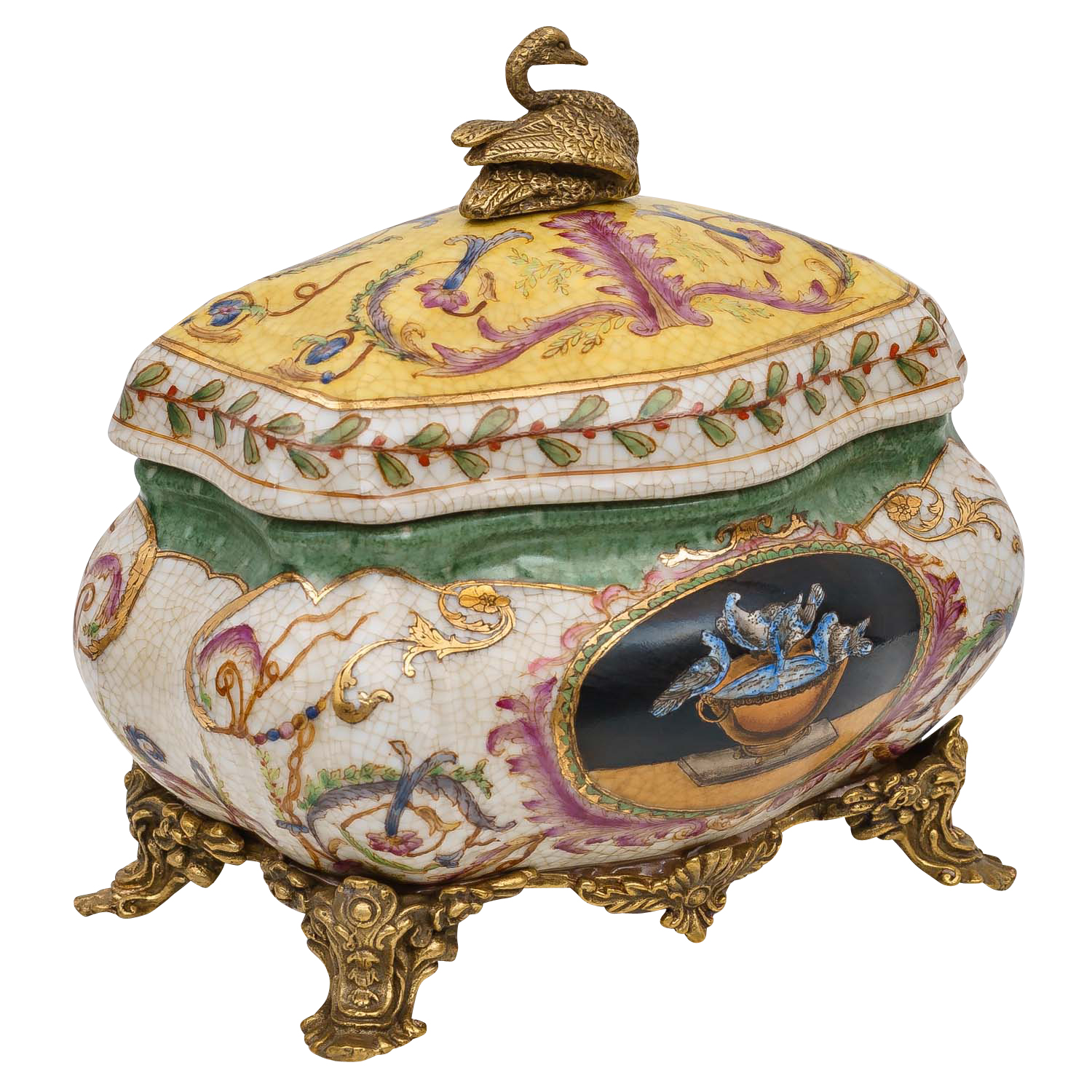 PT-167-3 Porzellan Schatulle Schmuckschatulle Porzellanbox Dose Schwan Antik-Stil 17cm