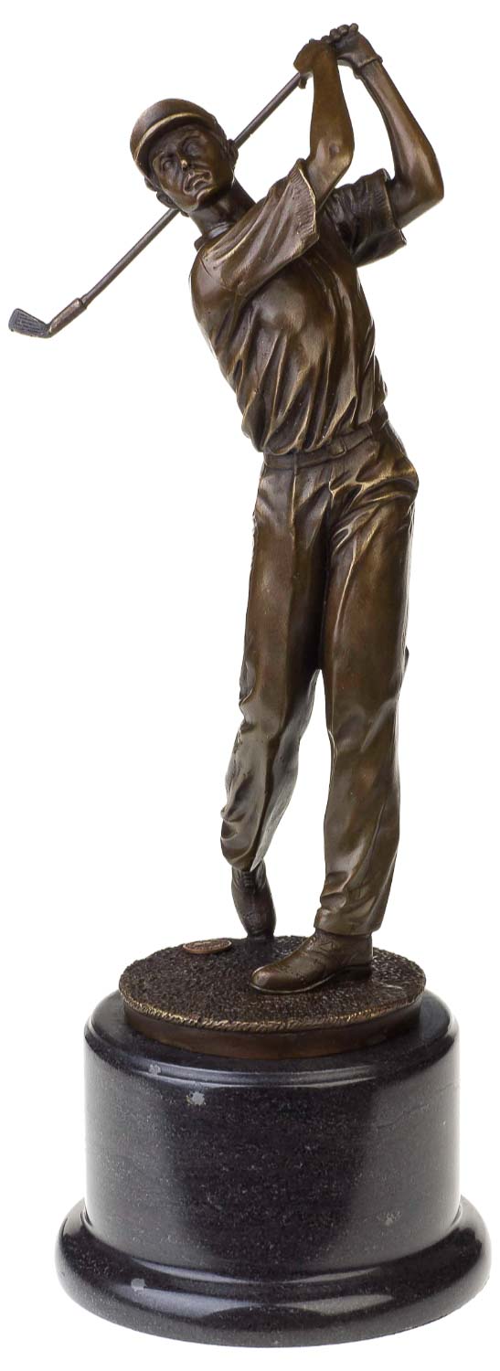 BR-168-01 Bronzeskulptur Antik-Stil Golf Golfer Mann Abschlag Bronze Figur Statue - 38cm