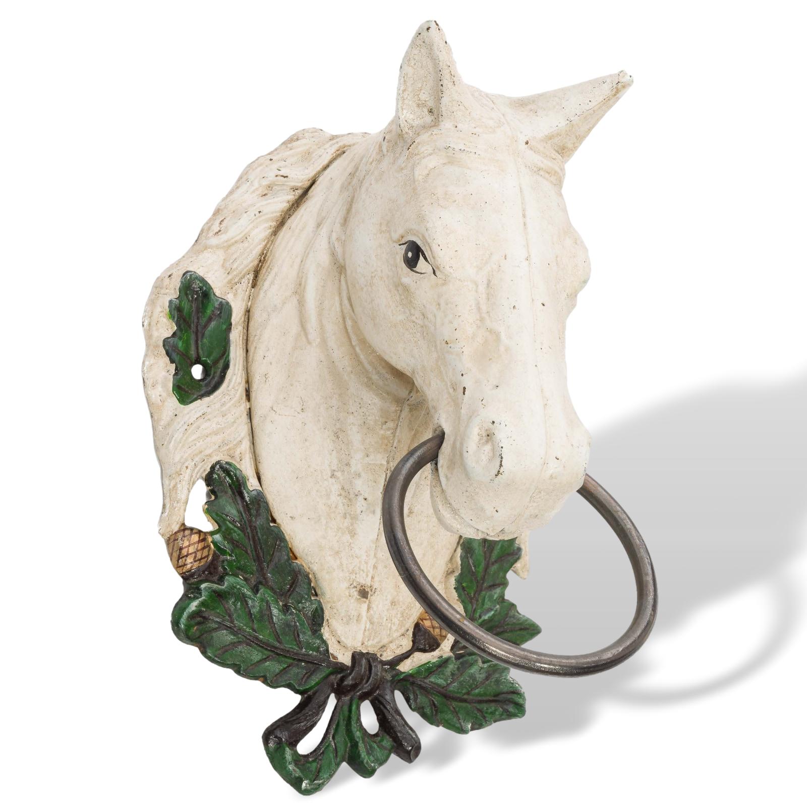 NG-54-51 Wandgarderobe Pferd Handtuchhalter Eisen white horse head towel holder Antikstil