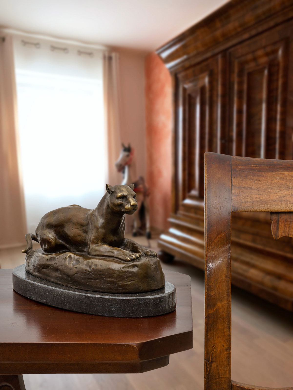 BR-118-7 Bronzeskulptur Raubkatze nach Barye Antik-Stil Bronze Figur Statue Replik Kopie