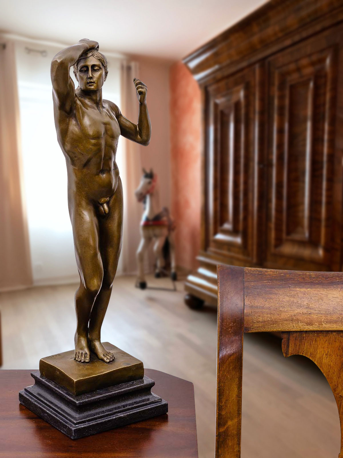 Bronzeskulptur erotische Kunst nach Rodin Bronze Akt Mann Figur Skulptur 47cm