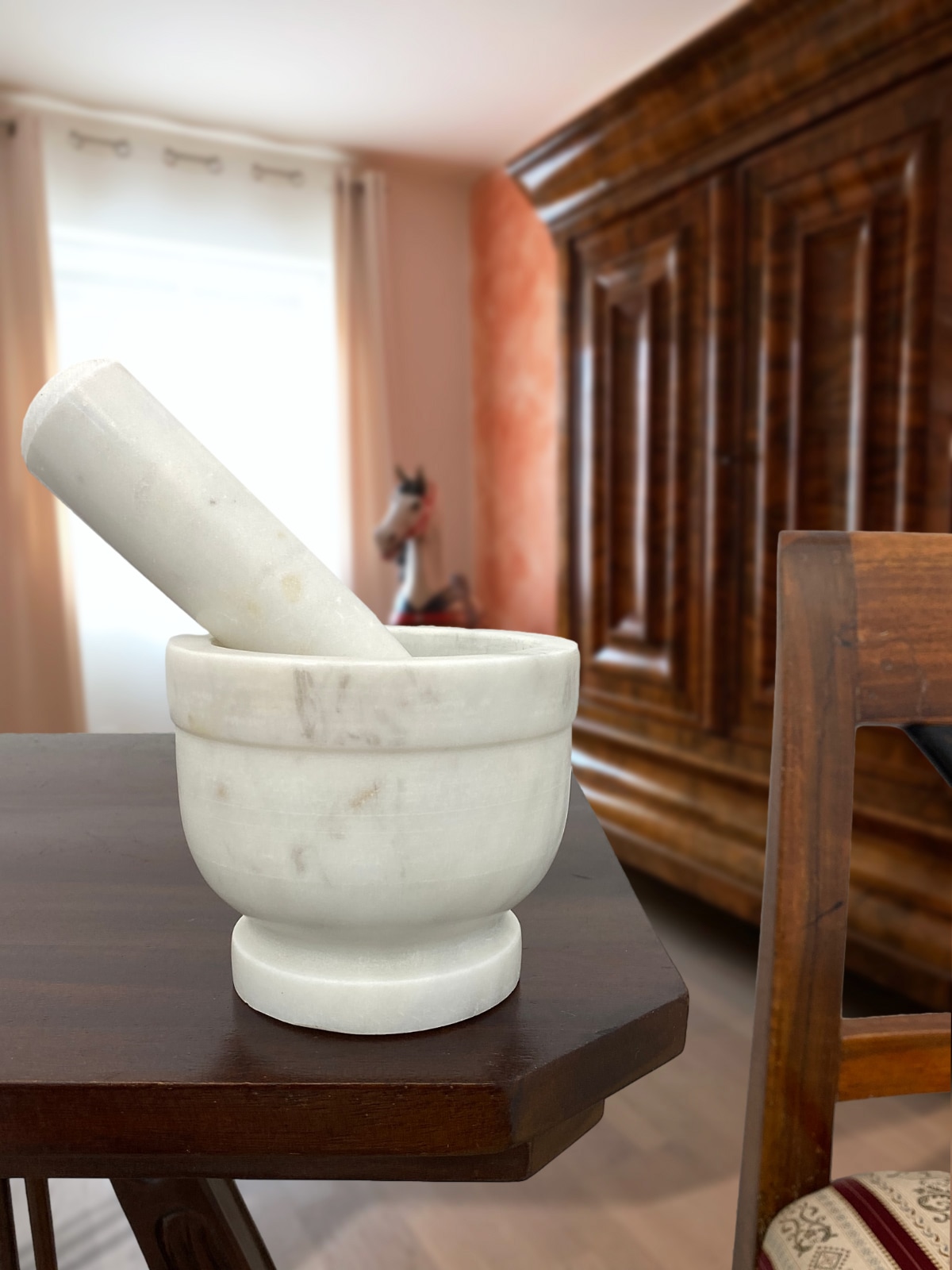 aubaho-21407-75 Mörser mit Stößel Steinmörser Marmor Zerkleinerer Gewürzmörser Küche Antik-Stil