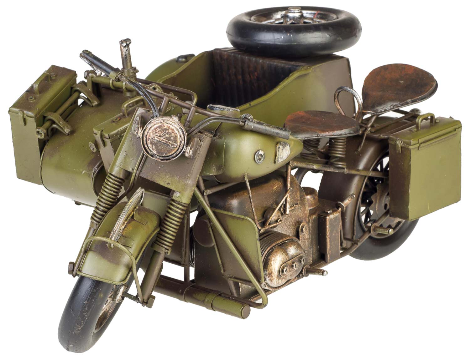 BL-20-02 Modell Motorradgespann Blech Metall Motorrad Gespann Oldtimer Antik-Stil 36cm