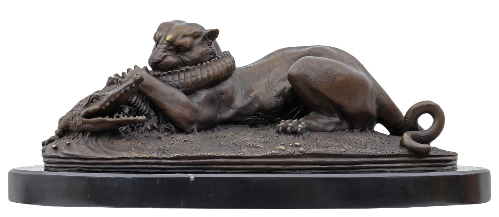 YY-32_1 Bronzeskulptur Tiger Gavial Krokodil im Antik-Stil Bronze Figur Statue 42cm
