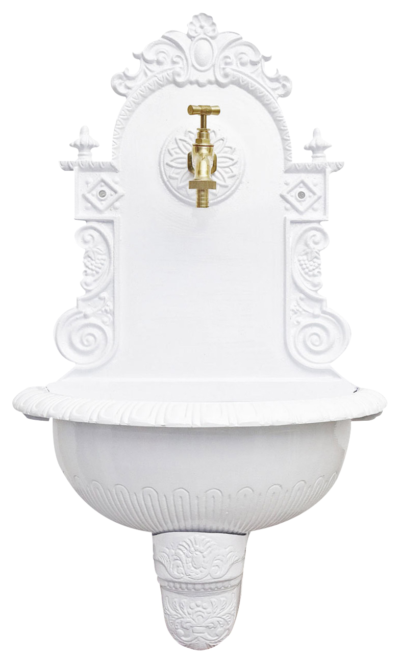 Wasserbecken_1 Brunnen 72cm Wandbrunnen weiss Alu Waschbecken im Nostalgie Antik-Stil (c)