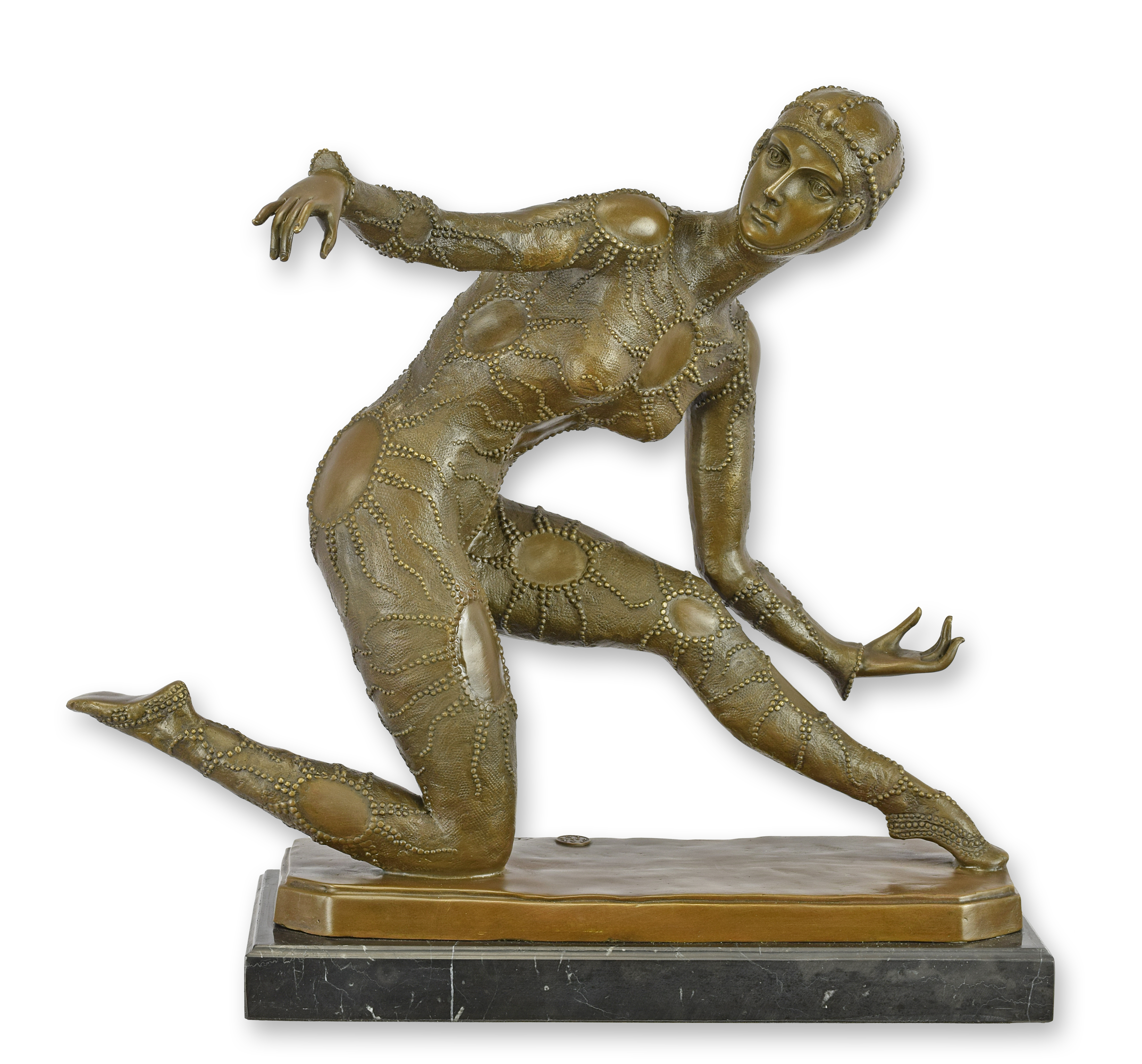A bronze sculpture dancer after chiparus replica retro design decoration