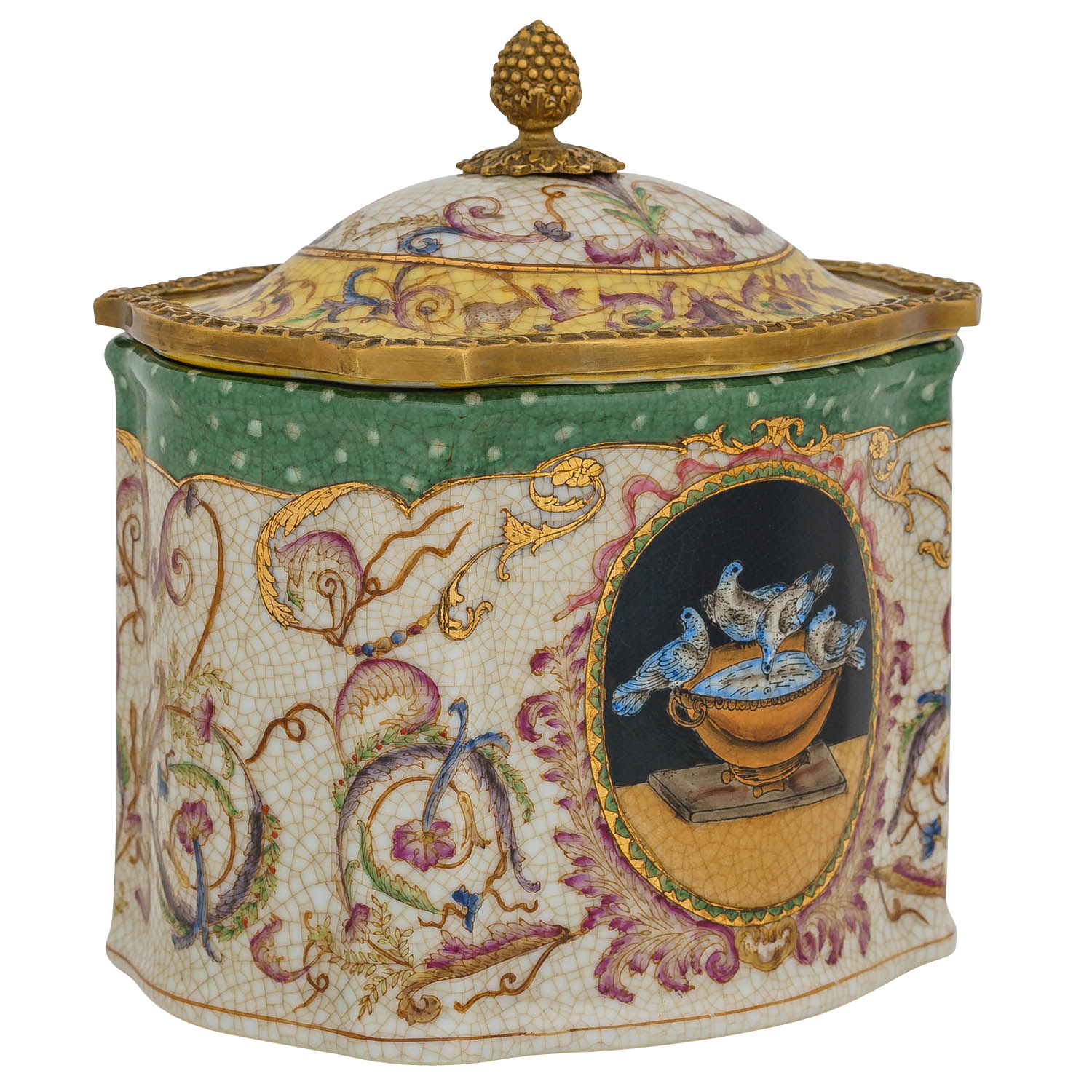 PT-168-3 Porzellan Schatulle Schmuckschatulle Porzellanbox Dose Vögel Antik-Stil 18cm