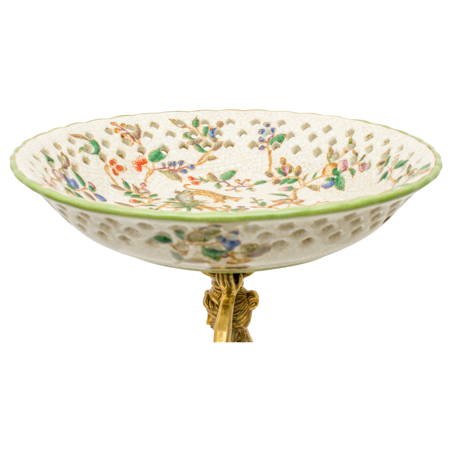 PT-77-8 Schale Prunkschale Frau Blume Skulptur Porzellan Messing Antik-Stil 33cm
