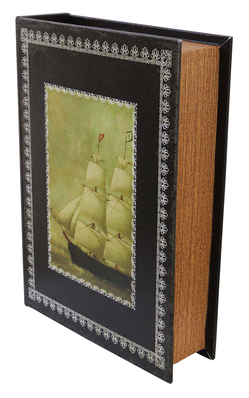 aubaho-501-gross-1 Schatulle 25cm Schiff Zahlmappe Buchattrappe Segelschiff Schmucketui Buchsafe
