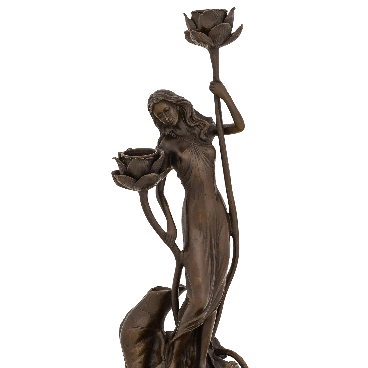 TM-51-6 Kerzenständer Bronzeskulptur Frau Rose im Antik-Stil Bronze Figur Statue 35cm