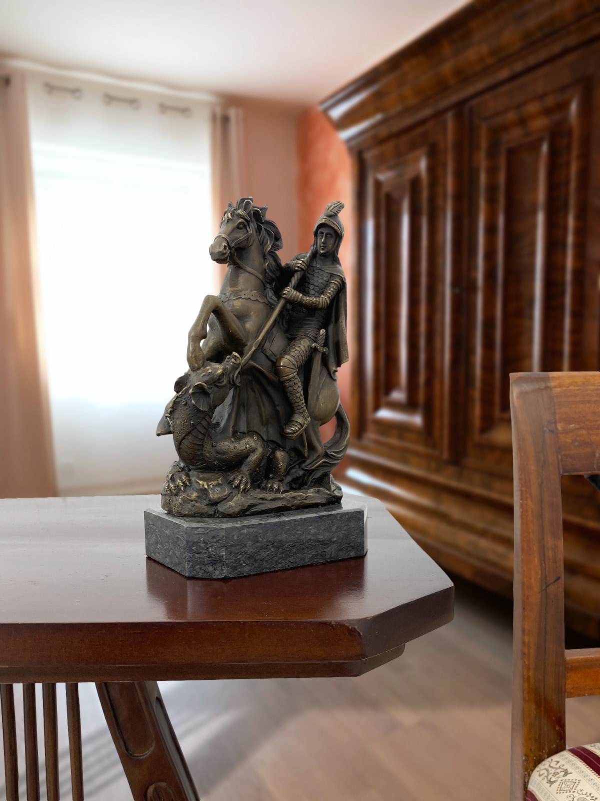 Skulptur Bronze Figur St.Georg der Drachentöter Mythologie Antik-Stil