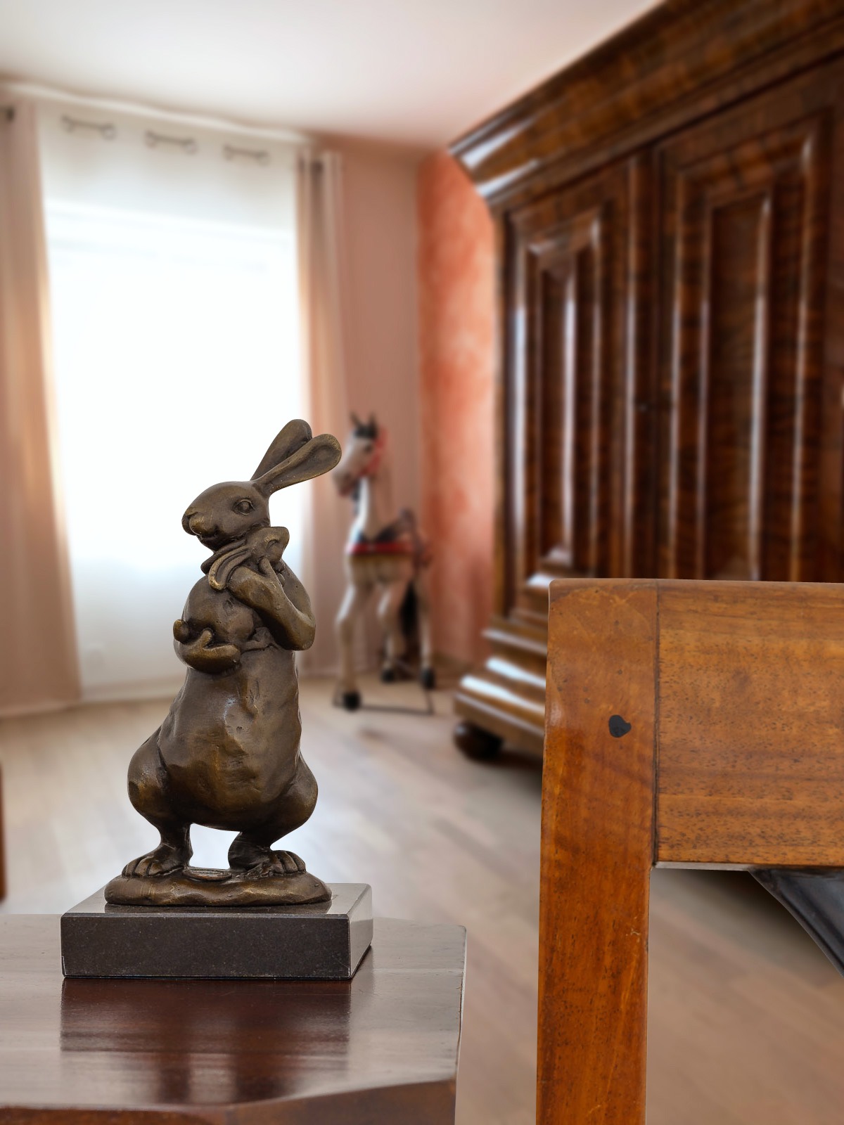 SL-38-7 Bronzeskulptur Hase mit Baby im Antik-Stil Bronze Figur Statue 16cm