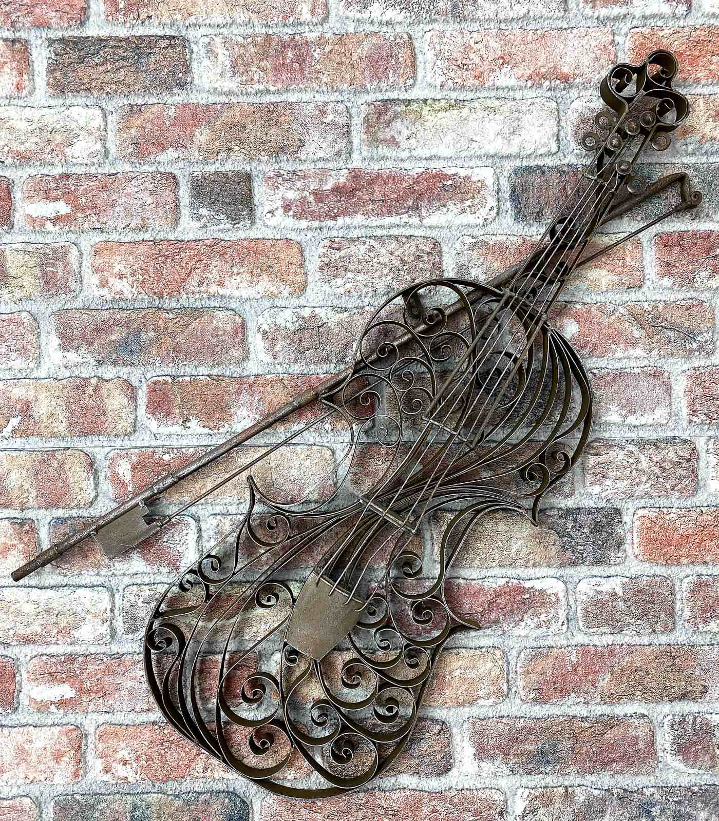 Geige-aubaho Geige Violine Dekoration Instrument Wanddekoration Metall Modell Garten 83cm