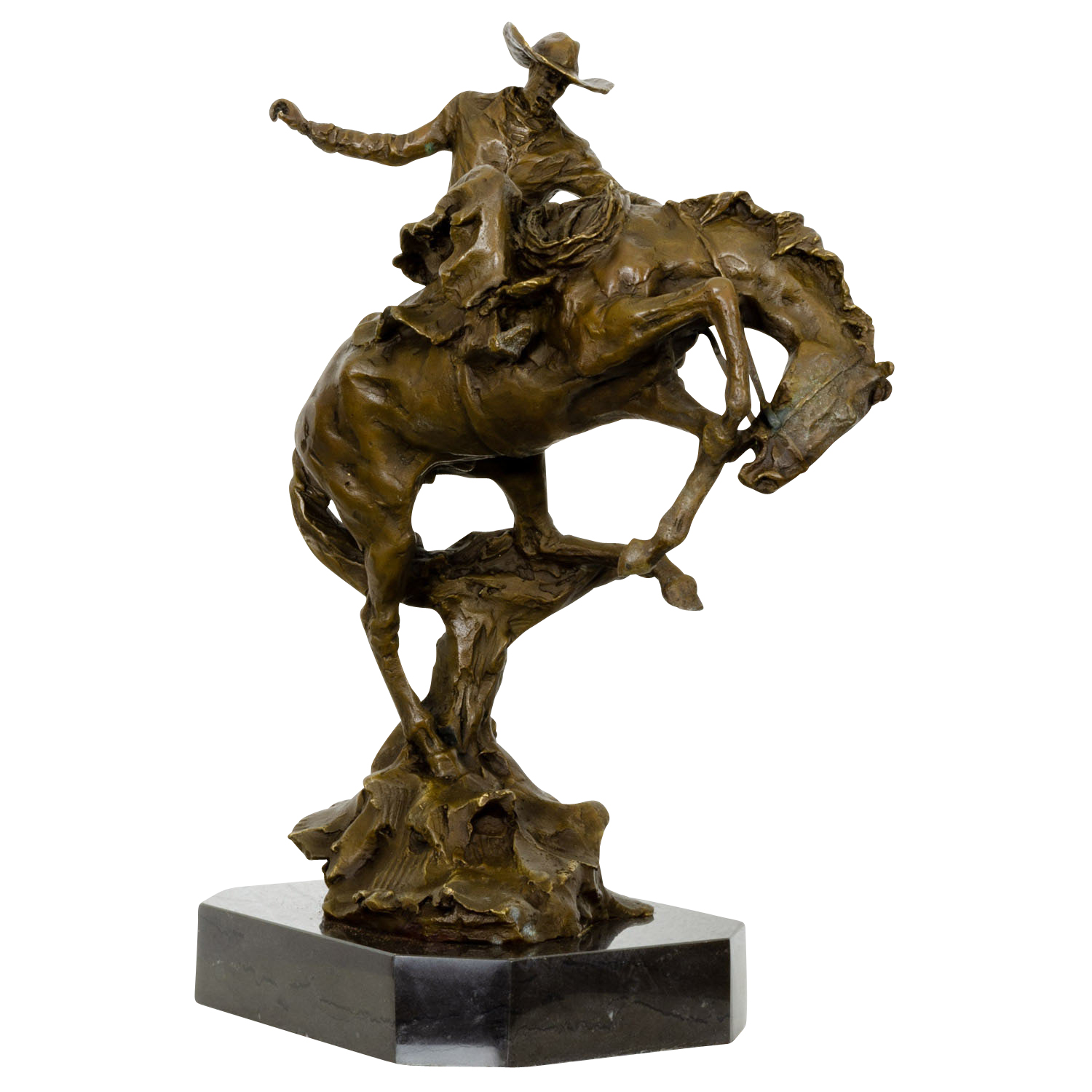 Bronzeskulptur Figur Rodeo Reiter Statue Pferd Cowboy Antik-Stil 38cm