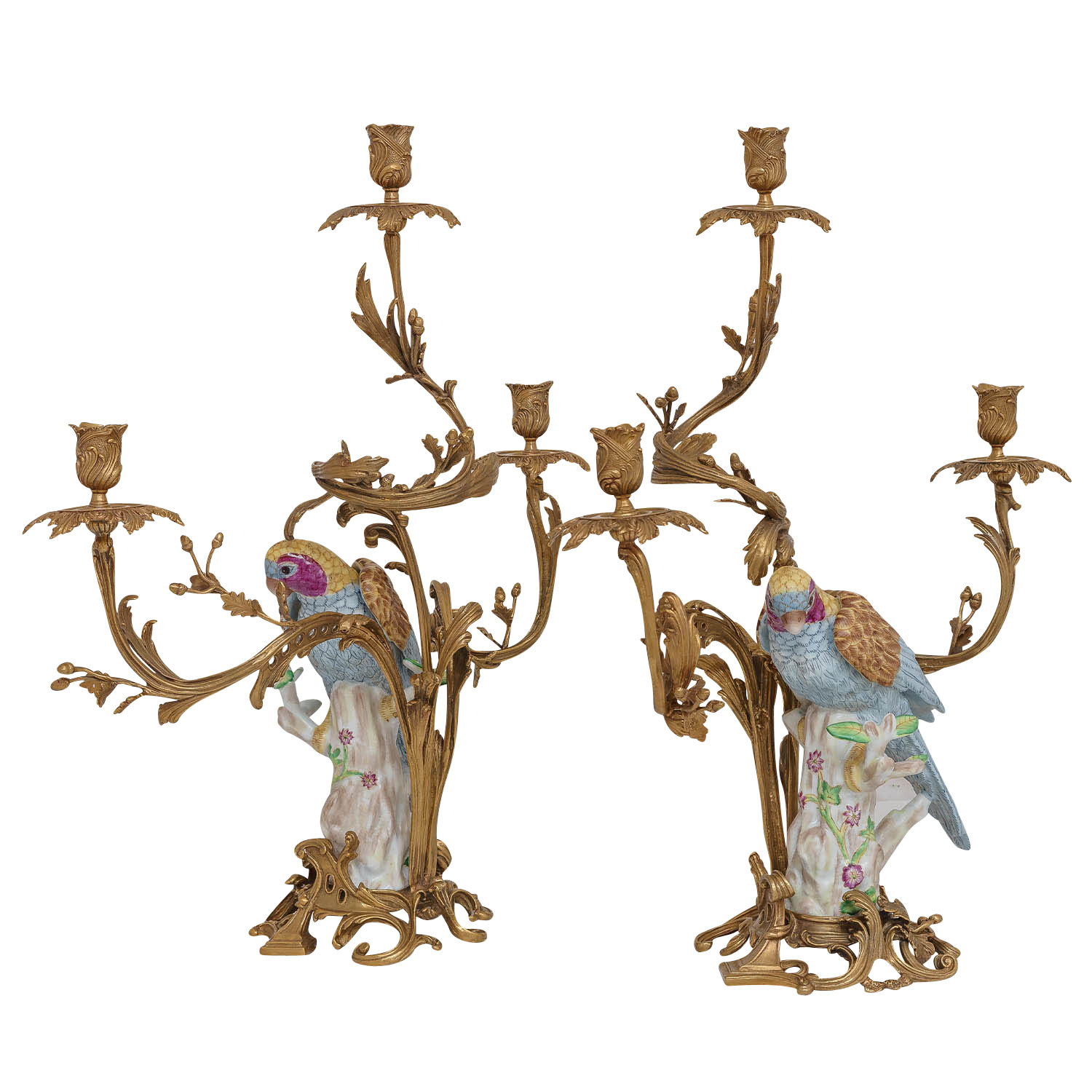 DSC03884 Set 2-teilig Kerzenständer Papagei Kerzenhalter Porzellan Bronze Antik-Stil 62cm