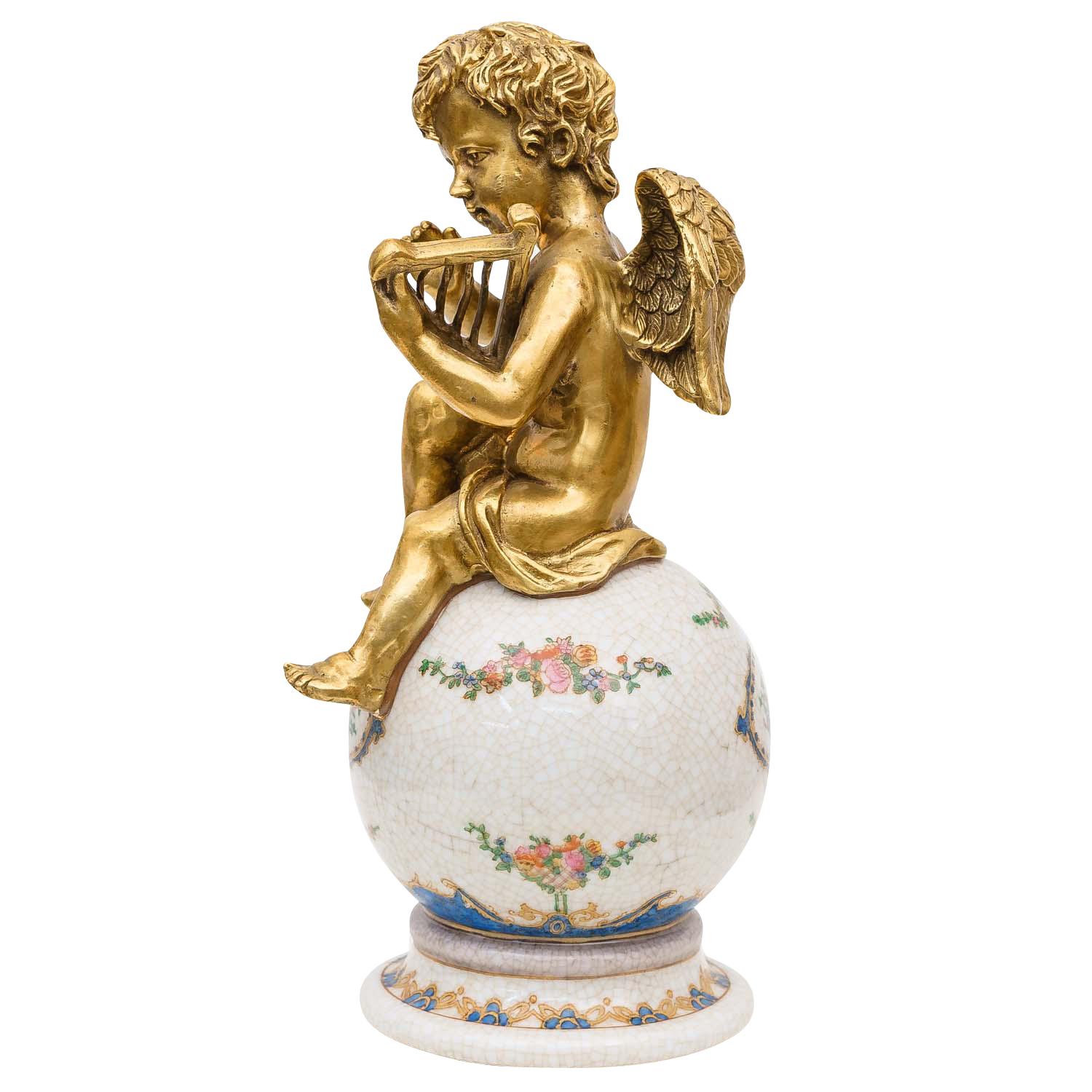 PT-199-07 Engel Paar Skulptur Kugel Porzellan Messing Antik-Stil 25cm