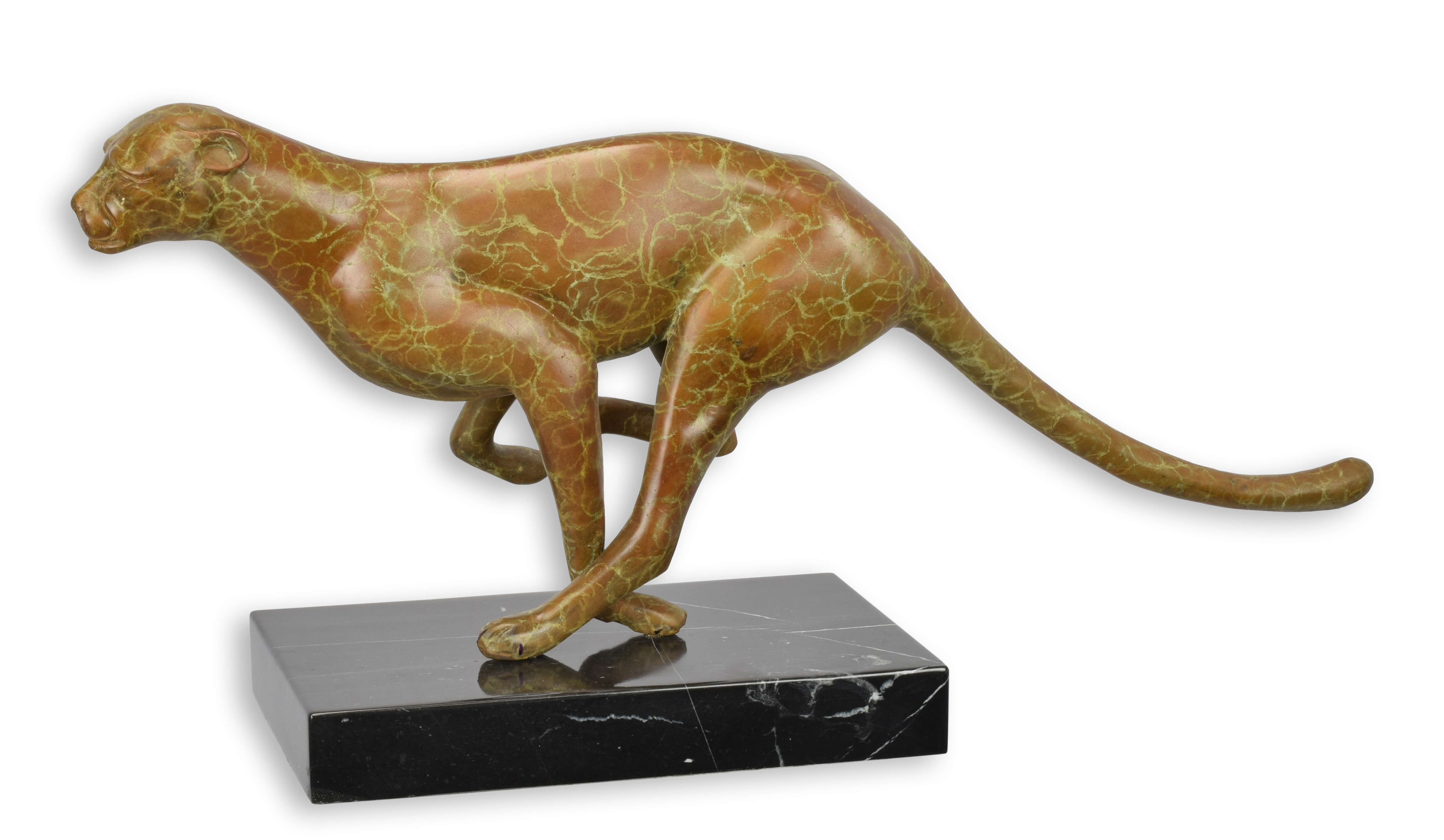 A bronze sculpture of a running cougar replica retro design decoration